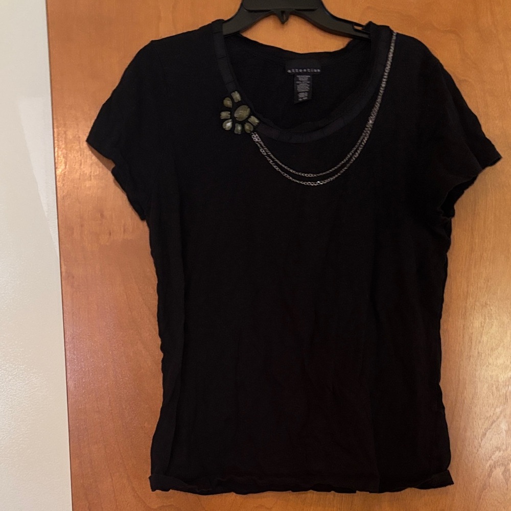 Attention Black Short Sleeve Top with Embellishments